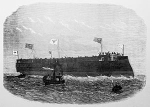 Panzerfregatte Kronprinz nach Stapellauf auf der Themse - aus Illustrirte Zeitung Juni 1867
