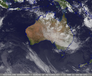 Satellite imagery of clouds over Australia from March 21 to March 24 2021 causing floods
