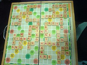Scrabble board with Tagalog words