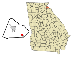 Location in Stephens County and the state of Georgia
