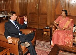 The Speaker, Lok Sabha, Smt. Meira Kumar meeting the President of the House of Representatives of Uruguay, Dr. Luis Lacalle Pou, at Montevideo, Uruguay on January 16, 2012