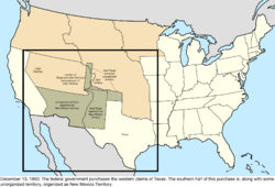 Map of the change to the United States in central North America on December 13, 1850