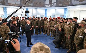 Vladimir Putin and Ramzan Kadyrov in Gudermes, Chechnya on 20 August 2024
