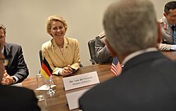 Chuck Hagel and Ursula von der Leyen at the NATO summit, September 2014