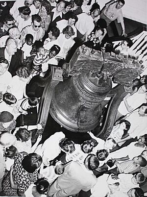 Crowd around the Liberty Bell, 1951 - cropped