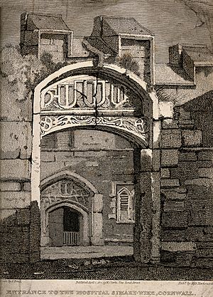 Entrance to the Hospital, St. Mary-Wike, Cornwell. Etching b Wellcome V0014454
