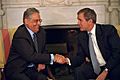 Fernando Henrique Cardoso com George W. Bush em novembro de 2001