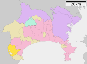 Location of Hakone in Kanagawa Prefecture (golden)