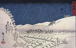 Hiroshige Snow falling on a town