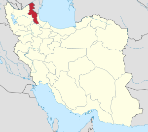 Map of Iran with Ardabil province highlighted