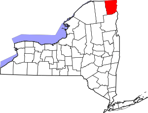 Map of New York highlighting Clinton County