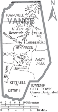 Map of Vance County North Carolina With Municipal and Township Labels