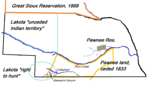 Massacre Canyon battlefield (1873), Nebraska. Pawnee reservation and relevant Indian territories