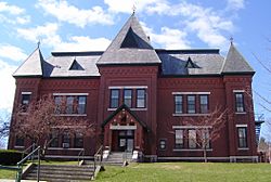 The Gothic Revival Municipal Center (1884), built as Brattleboro's High School, served the town in that capacity until 1951