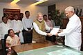 Narendra Modi hands over his resignation as Maninagar MLA to the Speaker of the Gujarat Vidhan Sabha