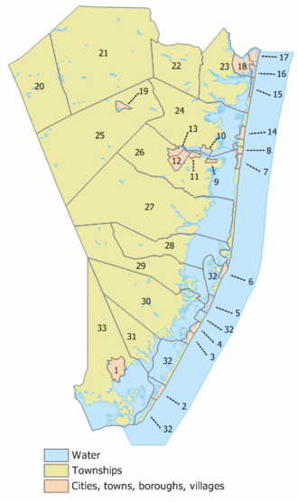 Ocean County, New Jersey Municipalities (indexed map)