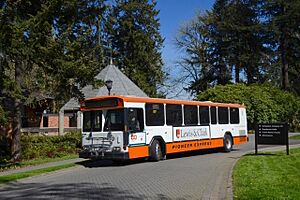 Pioneer Express bus 327 leaving campus in 2016