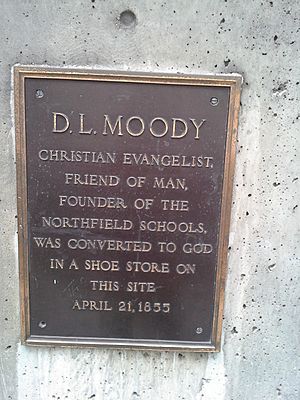 Plaque on Site of the conversion of Dwight Moody in Boston Massachusetts MA USA on Court Street