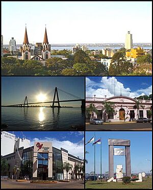 (From top to bottom; from left to right) Panoramic view of the city; San Roque Bridge; Misiones Government House; Posadas Plaza Shopping Centre and the Malvinas Monument