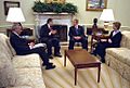 President George W. Bush meets with Colin Powell, Spencer Abraham, and Christine Todd Whitman