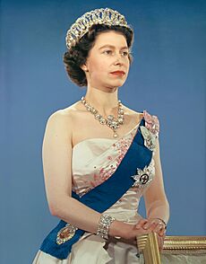 Queen Elizabeth II official portrait for 1959 tour (retouched) (cropped) (3-to-4 aspect ratio)