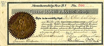 Queen Isabella Association membership certificate for Ellen Call Long