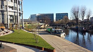 Repurposed gas holders and canal locks at Kings Cross (geograph 5691899).jpg