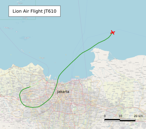 Route of Lion Air Flight 610