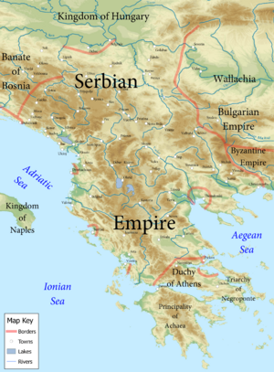 Serbian Empire 1355 CE relief English