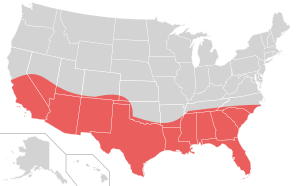 The Sun Belt, highlighted in red