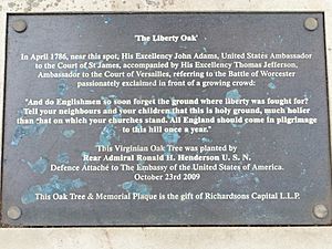 The Liberty Oak Plaque, Fort Royal Park, Worcester, England - DSCF0665
