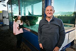 Tom Kapitany and Sharon Williamson with Rosie the Shark