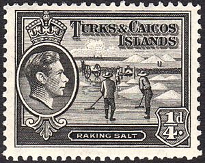 Turks and Caicos Islands raking salt stamp 1938