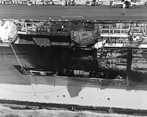USS JFK damaged deck after collision with USS Belknap