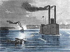 Vicksburg Blockade Rams - Civil War 1863 - Switzerland and USS Lancaster in the rear