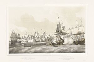 Zeeslag bij Plymouth, 1652 Zeegevecht tusschen de Engelsche en Nederlandsche vloot 26 Augustus 1652 Combat naval entre la flotte Anglaise et celle des Pays-Bas 26 Aout 1652 (titel op object), RP-P-OB-81.780.jpg