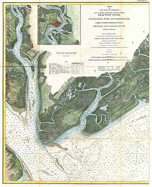 1882 U.S. Coast Survey Map of Beaufort River, showing the island (at left) designated "Paris I."