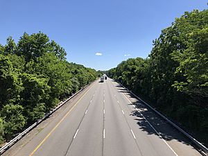 2021-06-16 10 49 00 View east along the eastbound lanes of Interstate 80 from the overpass for State Park Road in Frelinghuysen Township, Warren County, New Jersey