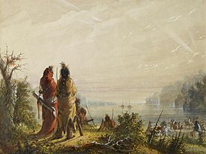 Alfred Jacob Miller - Indians Threatening to Attack Fur Boats - Walters 37194070