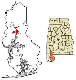 Location of Bay Minette in Baldwin County, Alabama.