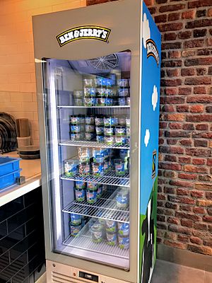 Ben Jerry's display freezer at Dominos