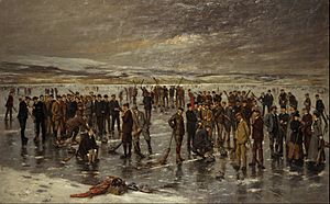 Painting of 'Curling at Carsebreck by Charles Martin Hardie – Henrietta Gilmour appears on the far right