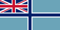 Dark blue cross with white border on powder blue background, with Union Flag as top-left quarter.