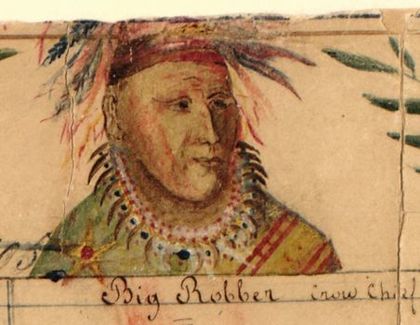 Crow Indian chief Big Shadow (Big Robber), signer of the Fort Laramie treaty (1851). Painting by Jesuit missionary De Smet