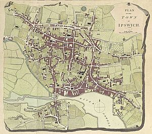 Early map of Ipswich published in 1780