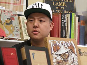 Eddie Huang at a panel discussion for the show Fresh off the Boat