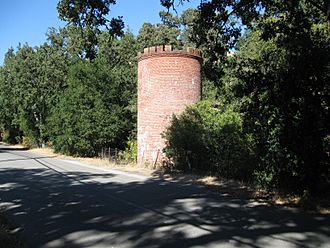 Cylindrical red brick building