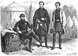 Guerre contre le Paraguay - L'Emperur de Brésil et seus deux gendres, le Duc de Saxe-Cobourg-Gotha et le Comte D'Eu, au camp D'Alegrete (D'après un dessin de M. Maximo Alvès)