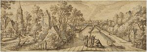 Hans Bol - View of Delfgauw, with Abraham and the Three Angels
