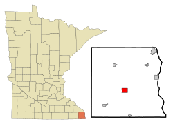 Location of Caledoniawithin Houston County and state of Minnesota